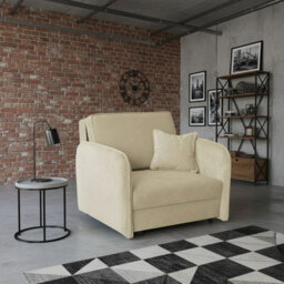 Viva Loft I Armchair Sleep Function Storage Wood Frame Metal Legs 95Cm Cream - thumbnail 1