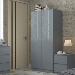 Fwstyle 2 Door Grey Gloss Double Wardrobe Scratch Resistant Push To Open Soft Close