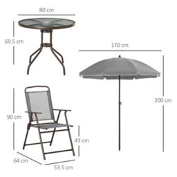 Outsunny 6 Piece Patio Dining Set With Garden Umbrella 4 Folding Chairs, Grey - thumbnail 3