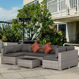 Outsunny 4 Pcs Patio Pe Rattan Wicker Sofa Conservatory Outdoor Furniture Set - thumbnail 1