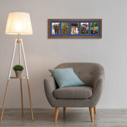 AK Frames 26X8 Walnut Modern Multi Photo Frame With Blue Mount - Holds 5 Apertures (5X) 6X4 Photos - thumbnail 3