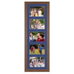 AK Frames 26X8 Walnut Modern Multi Photo Frame With Blue Mount - Holds 5 Apertures (5X) 6X4 Photos - thumbnail 1