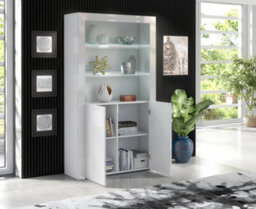 Furneo White Display Cabinet Modern High Gloss &matt 2-Door Cupboard White Led Lights Clifton 20 - thumbnail 2