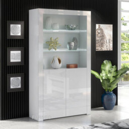 Furneo White Display Cabinet Modern High Gloss &matt 2-Door Cupboard White Led Lights Clifton 20 - thumbnail 1