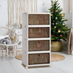 Darphe White Foldable 4 Tier Magnetic Door Shoe Storage Box With Brake Rolling Wheels - thumbnail 1