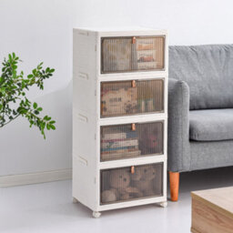 Darphe White Foldable 4 Tier Magnetic Door Shoe Storage Box With Brake Rolling Wheels - thumbnail 3