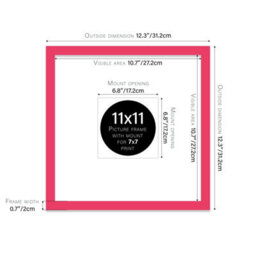 "11X11"" Bright Pink Picture Frame - 11X11"" Square Frame With 7X7"" Mount For 11X11""/7X7"" Pictures Art Deco Style Room Decor, 1 Pack" - thumbnail 2
