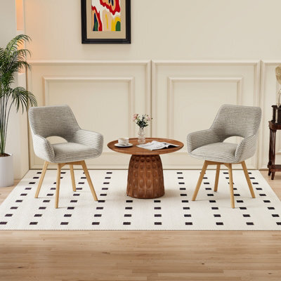 Longtoo Set Of 2 Swivel Dining Chairs , Swivel Upholstered Chairs With Armrests And Wooden Legs, Coffee - image 1