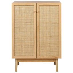 Wyld And Coco Novahome 2-Door Sideboard With Rattan Front, Pine Accents, Melamine Finish - Brown, 73 X 41 X 102 Cm - thumbnail 1