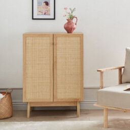 Wyld And Coco Novahome 2-Door Sideboard With Rattan Front, Pine Accents, Melamine Finish - Brown, 73 X 41 X 102 Cm - thumbnail 2
