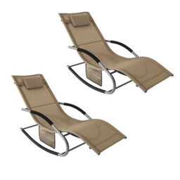 Sobuy Ogs28-Brx2, Set Of 2 Outdoor Garden Rocking Sun Lounger Recliner Relaxing Chair With Headrest And Side Bag,brown - thumbnail 1