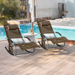 Sobuy Ogs28-Brx2, Set Of 2 Outdoor Garden Rocking Sun Lounger Recliner Relaxing Chair With Headrest And Side Bag,brown - thumbnail 2