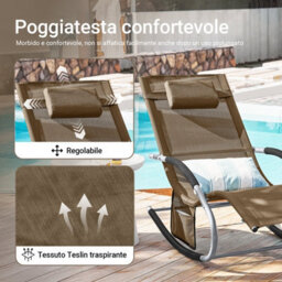 Sobuy Ogs28-Brx2, Set Of 2 Outdoor Garden Rocking Sun Lounger Recliner Relaxing Chair With Headrest And Side Bag,brown - thumbnail 4
