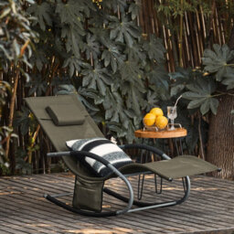 Sobuy Ogs28-Brx2, Set Of 2 Outdoor Garden Rocking Sun Lounger Recliner Relaxing Chair With Headrest And Side Bag,brown - thumbnail 8