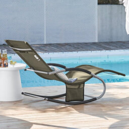 Sobuy Ogs28-Brx2, Set Of 2 Outdoor Garden Rocking Sun Lounger Recliner Relaxing Chair With Headrest And Side Bag,brown - thumbnail 9