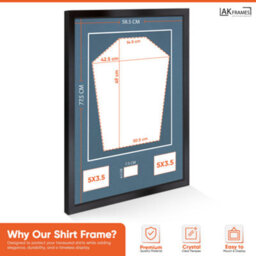 "AK Frames 77.5X58.5Cm Matte Black Shirt Frame With Pompadour Mount -49X42.5Cm Shirt Window -5X.3.5"" Photos - 7.5X4.5Cm Name Plate" - thumbnail 3