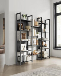 Industrial Style Bookshelf With 14 Shelves, Bookcase, Rack, Metal, Shelf Unit, Ebony Black And Ink Black