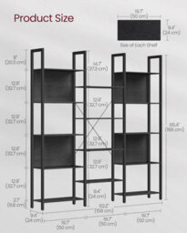 Songmics Industrial Style Bookshelf With 14 Shelves, Bookcase, Rack, Metal, Shelf Unit, Ebony Black And Ink Black - thumbnail 2