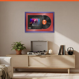 "AK Frames 25X17"" Purple Modern Vinyl Record Frame With Crimson Mount For 12 Inch Lp Cover & Disc - Overlapped Design" - thumbnail 8