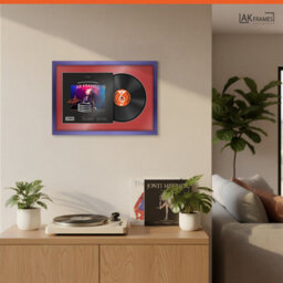 "AK Frames 25X17"" Purple Modern Vinyl Record Frame With Crimson Mount For 12 Inch Lp Cover & Disc - Overlapped Design" - thumbnail 5