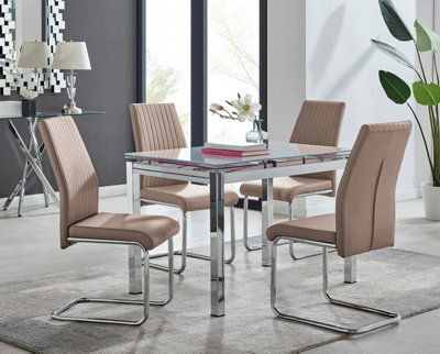 Furniturebox Uk Enna White Glass Extending Dining Table And 4 Cappuccino Lorenzo Chairs - image 1