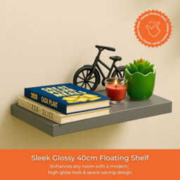 Innoteck 40Cm High Gloss Grey Floating Wall Shelf 40Cm - thumbnail 2