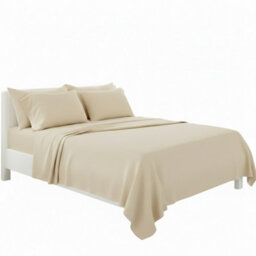 Plain Poly Cotton Easy Care Fitted Flat Sheet Matching Pillowcases Set Cream - thumbnail 2