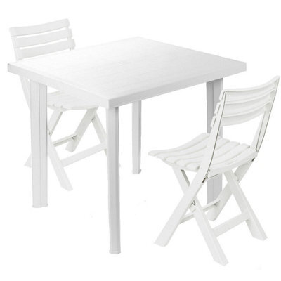 Urbn-Garden Urbn Garden 79Cm Height White Plastic Garden Dining Table With Chairs Set Patio Deck Outdoor Furniture 3Pcs - image 1