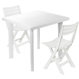 Urbn-Garden Urbn Garden 79Cm Height White Plastic Garden Dining Table With Chairs Set Patio Deck Outdoor Furniture 3Pcs - thumbnail 1