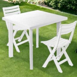 Urbn-Garden Urbn Garden 79Cm Height White Plastic Garden Dining Table With Chairs Set Patio Deck Outdoor Furniture 3Pcs - thumbnail 2