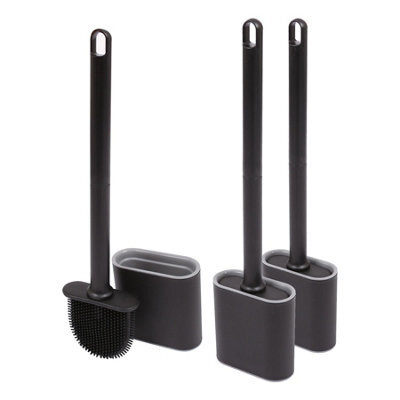 Harbour Housewares Wall-Mounted Toilet Brush & Holder - 3X Black Slimline Space-Saving Detachable Silicone Bathroom Brush - image 1