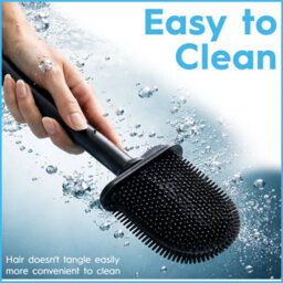 Harbour Housewares Wall-Mounted Toilet Brush & Holder - 3X Black Slimline Space-Saving Detachable Silicone Bathroom Brush - thumbnail 7