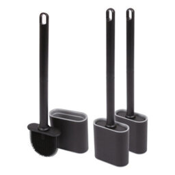 Harbour Housewares Wall-Mounted Toilet Brush & Holder - 3X Black Slimline Space-Saving Detachable Silicone Bathroom Brush - thumbnail 1