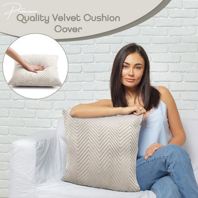 Ameha Beige Embossed Velvet Cushion Cover Pack Of 4, Soft Anti Allergic Zip Closure, 18X18 Inch - image 1