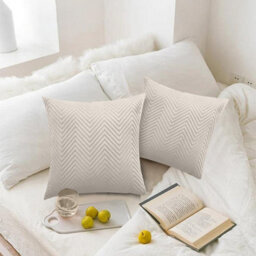 Ameha Beige Embossed Velvet Cushion Cover Pack Of 4, Soft Anti Allergic Zip Closure, 18X18 Inch - thumbnail 9