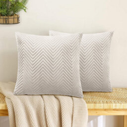 Ameha Beige Embossed Velvet Cushion Cover Pack Of 4, Soft Anti Allergic Zip Closure, 18X18 Inch - thumbnail 7