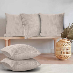 Ameha Beige Embossed Velvet Cushion Cover Pack Of 4, Soft Anti Allergic Zip Closure, 18X18 Inch - thumbnail 2