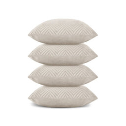 Ameha Beige Embossed Velvet Cushion Cover Pack Of 4, Soft Anti Allergic Zip Closure, 18X18 Inch - thumbnail 4