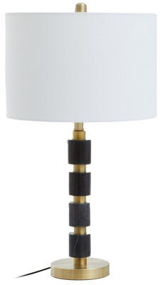 Orsina Black Marble And Gold Table Lamp, Drum Ivory Shade With Brushed Metal Finish, Contemporary Bedside Light - image 1