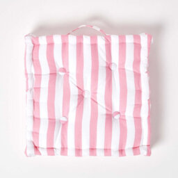 Homescapes Cotton Pink Thick Stripe Floor Cushion, 40 X 40 Cm - thumbnail 3
