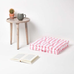 Homescapes Cotton Pink Thick Stripe Floor Cushion, 40 X 40 Cm - thumbnail 2