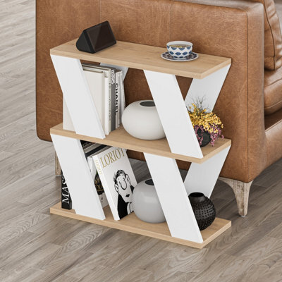 Decortie Lazena Modern 3-Tier Slim Side Coffee Table 60Cm Multipurpose Oak, White Living Room H 55Cm - image 1