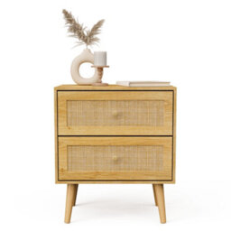 Vonhaus Bedside Tables Set Of 2 For Bedroom, Scandi Natural Rattan 2 Drawer Nightstand - Side Table For Living Room Storage - thumbnail 5