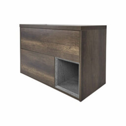 Homestylestore 1000mm Dark Oak Led Lit Wall Hung Bathroom Vanity Unit With Rectangular Countertop Basin - thumbnail 2