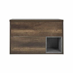 Homestylestore 1000mm Dark Oak Led Lit Wall Hung Bathroom Vanity Unit With Rectangular Countertop Basin - thumbnail 3