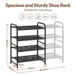 Black Expandable 4-Tier Iron Mesh Wire Shoe Rack Ventilated Entryway Organizer - thumbnail 2