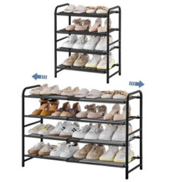 Black Expandable 4-Tier Iron Mesh Wire Shoe Rack Ventilated Entryway Organizer - thumbnail 5