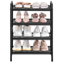 Black Expandable 4-Tier Iron Mesh Wire Shoe Rack Ventilated Entryway Organizer - thumbnail 4
