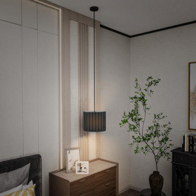 Homcom Linen Pendant Light, E27 Lampshade For Living Room, Bedroom, Black - image 1