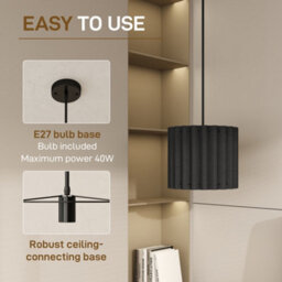 Homcom Linen Pendant Light, E27 Lampshade For Living Room, Bedroom, Black - thumbnail 5